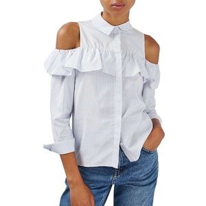 Top shop | striped cold shoulder blouse size 4